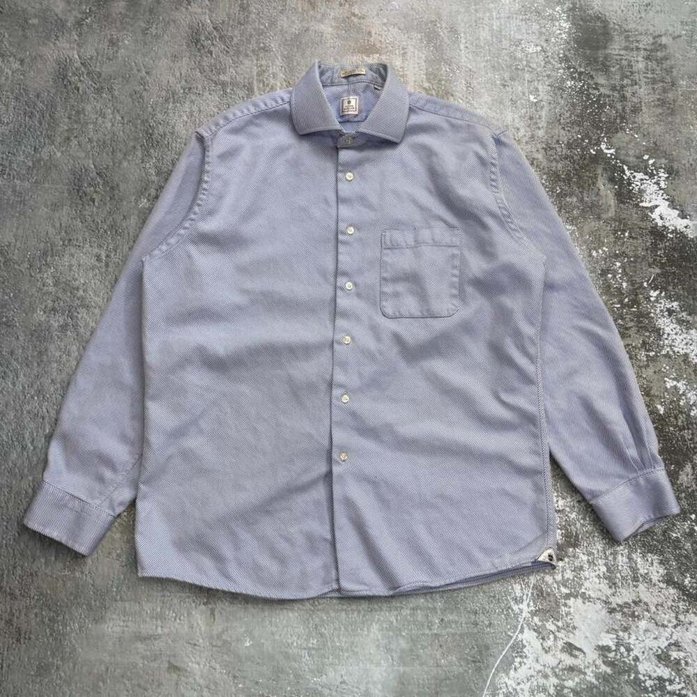 Classic Peter Millar Blue & White Button Up Dress Shirt! Size Large